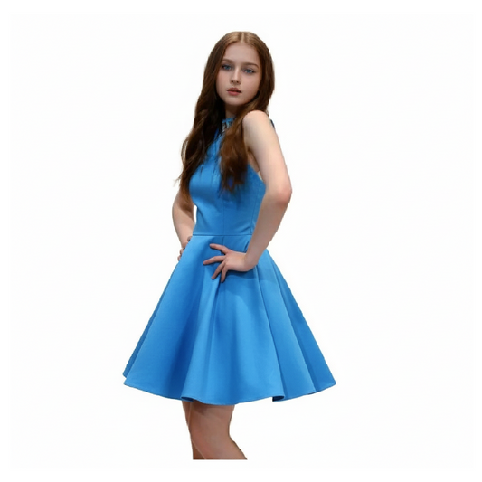 Elegant Halter Short Cocktail Dress with Crinoline and Layered Skirt