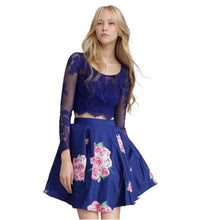 Load image into Gallery viewer, Royal Blue Short Floral Homecoming Dress Two Pieces

