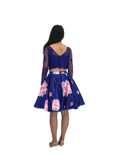 Load image into Gallery viewer, Royal Blue Short Floral Homecoming Dress Two Pieces
