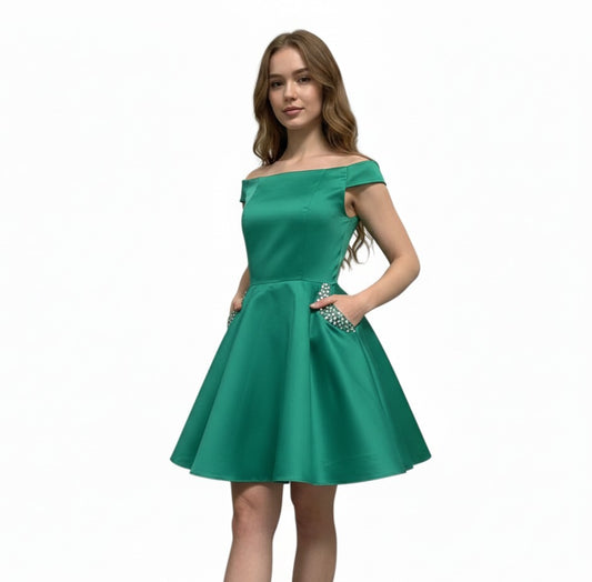 Elegant Off-the-Shoulder Satin Party Dress
