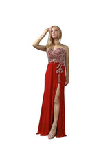 Load image into Gallery viewer, Strapless Beaded Slit Long Dress
