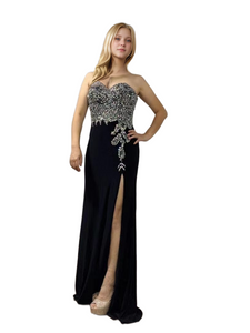 Strapless Beaded Slit Long Dress