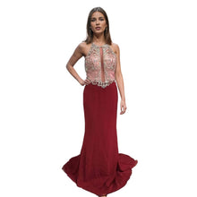 Load image into Gallery viewer, Crystal Beaded Halter Long Evening Dress
