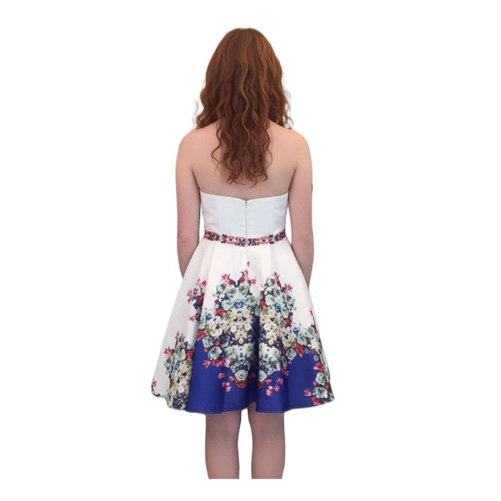 StraplessWhite Short Floral Homecoming Dress