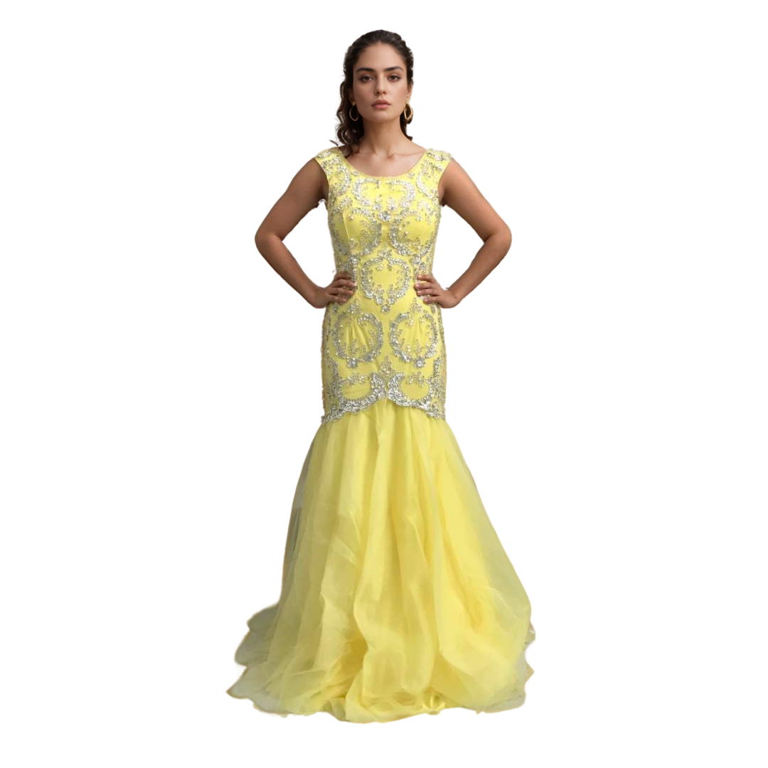 Heavy Beaded Long Mermaid Wedding Evening Prom Dress