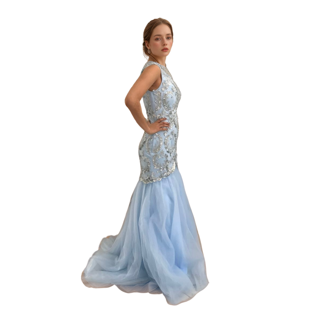 Heavy Beaded Long Mermaid Wedding Evening Prom Dress