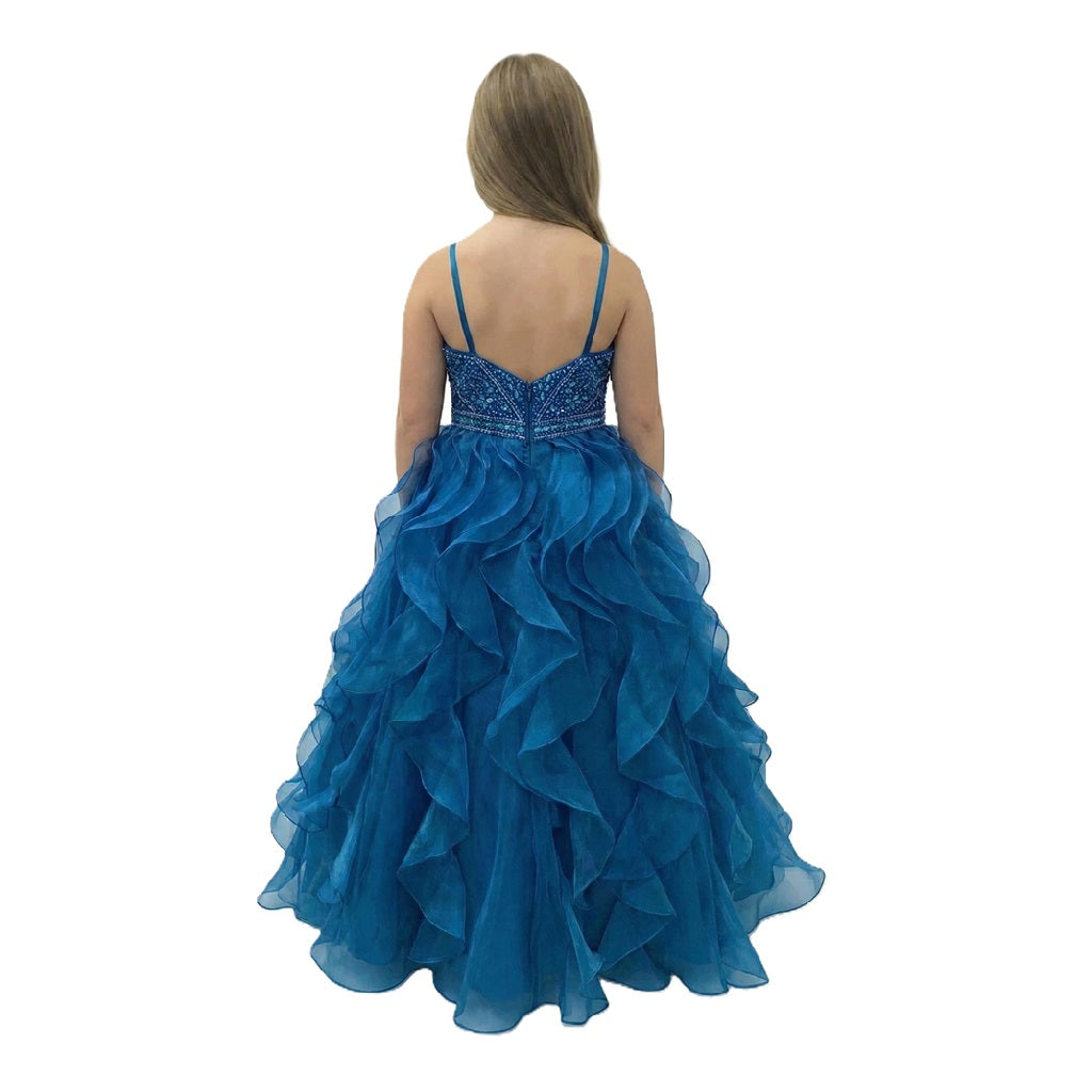 Halter Beading Top Mint Ruffle Skirt Long Pageant Dress for Girls