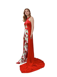 Elegant Floral Jumpsuit with Flowing Overskirt