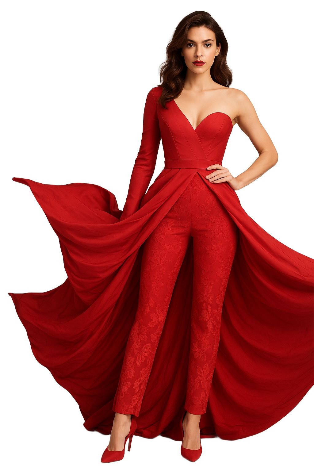 Elegant One-Shoulder Jumpsuit with Flowing Overskirt