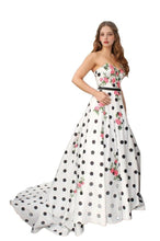 Load image into Gallery viewer, Strapless Floral Long Prom Dress with Lace-Up Back
