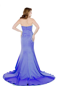 Royal Blue Strapless Mermaid Prom Dress with Dramatic Train
