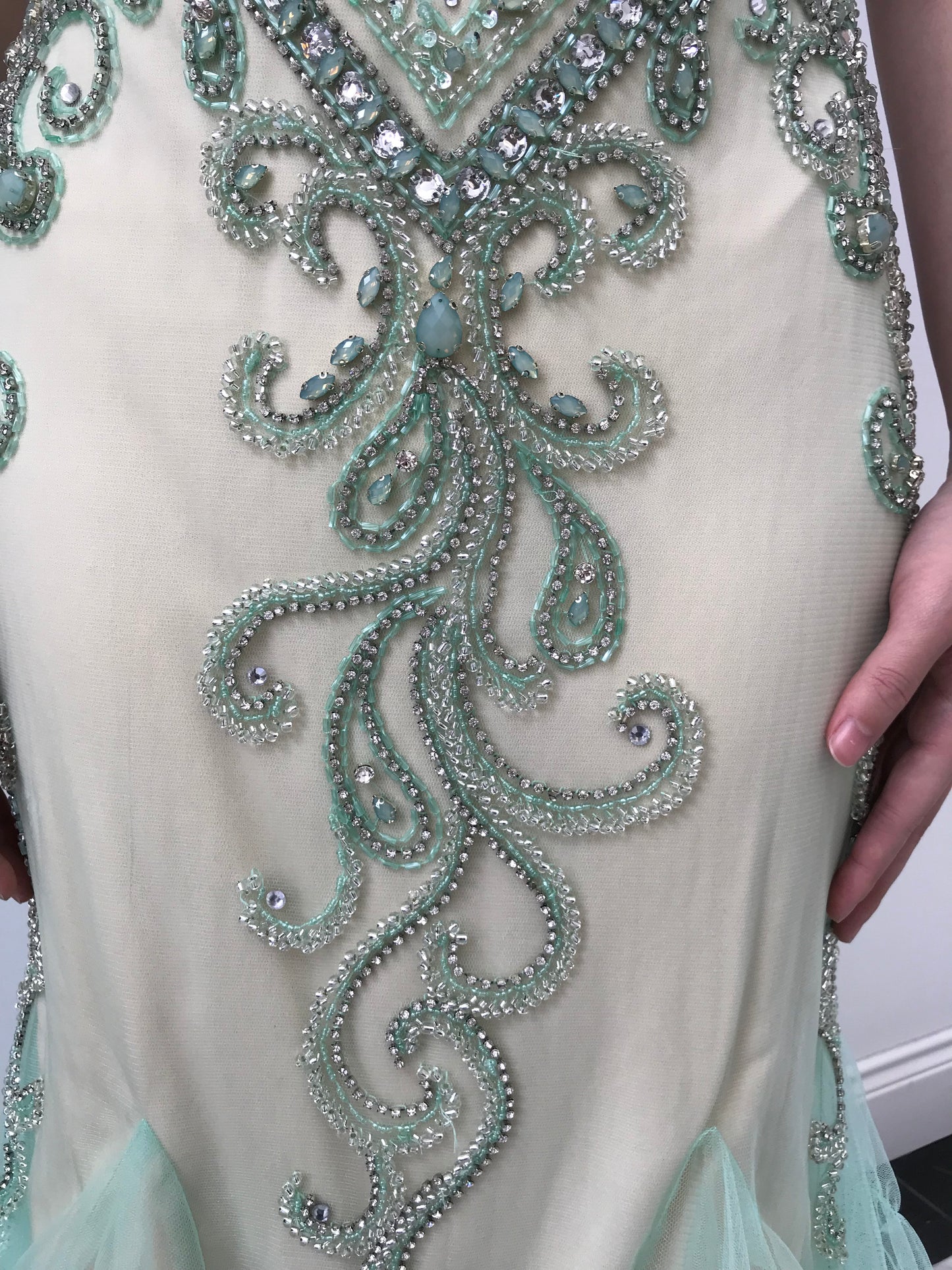 Champagne Heavy Beaded Illusion Gown